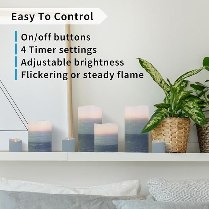 FURORA LIGHTING Blue Ombre Real Wax Flameless Candles with Remote and Timer, 4 Pillars and 4 Votives Pack of 8, LED Flickering Candles for Home Décor, Battery Operated