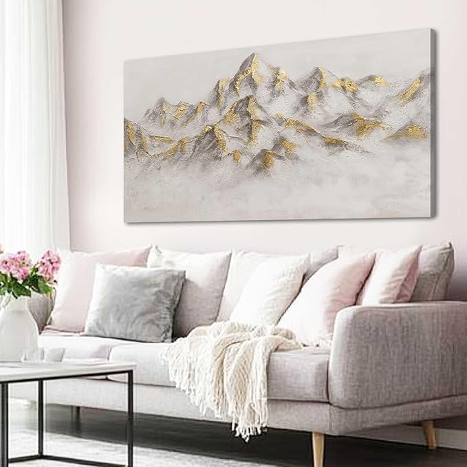 SDYA Mountain Wall Paintings Textured Hanging Art Grey Canvas Poster 24"x48" Pictures for Office Wall Art for Dining Room Area