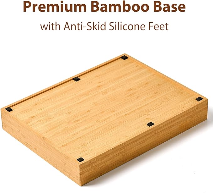 Umilife Kitchen Drawer Organizer, 12 Inch Silverware Utensil Tray Holder, Extra Deep, with Non-Slip Feet & Grooved Drawer Divider, 6 Slots Total Bamboo Wood Caddy for Flatware Cutlery Knives