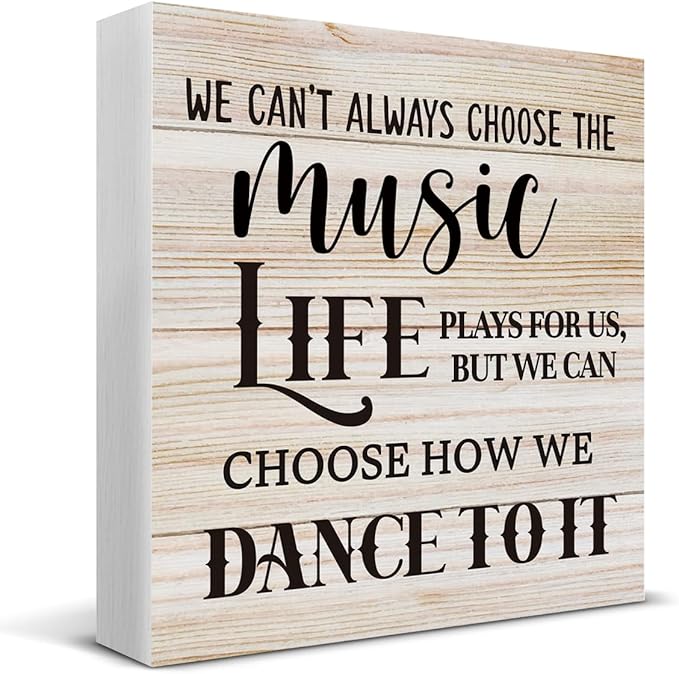 We Can't Always Choose the Music Life Wooden Box Sign Desk Decor, Music Lover Themed Wooden Sign for Home Living Room Bedroom Classroom Shelf Table Wall Desk Decor 5 X 5 Inch