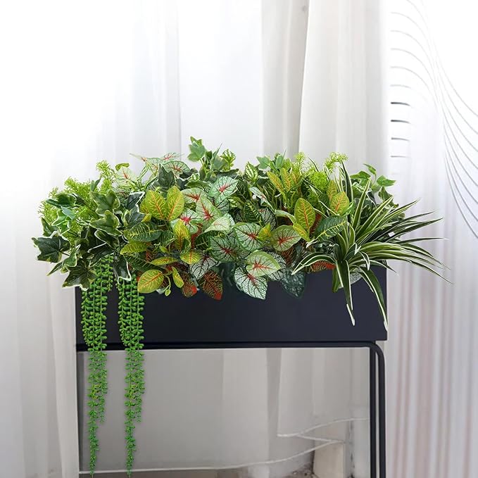 GTIDEA 17 Bundles Outdoor Artificial Plants UV Resistant Fake Greenery Stems Faux Shrubs for Indoor Outside Hanging Front Porch Patio Garden Window Box Home Decor