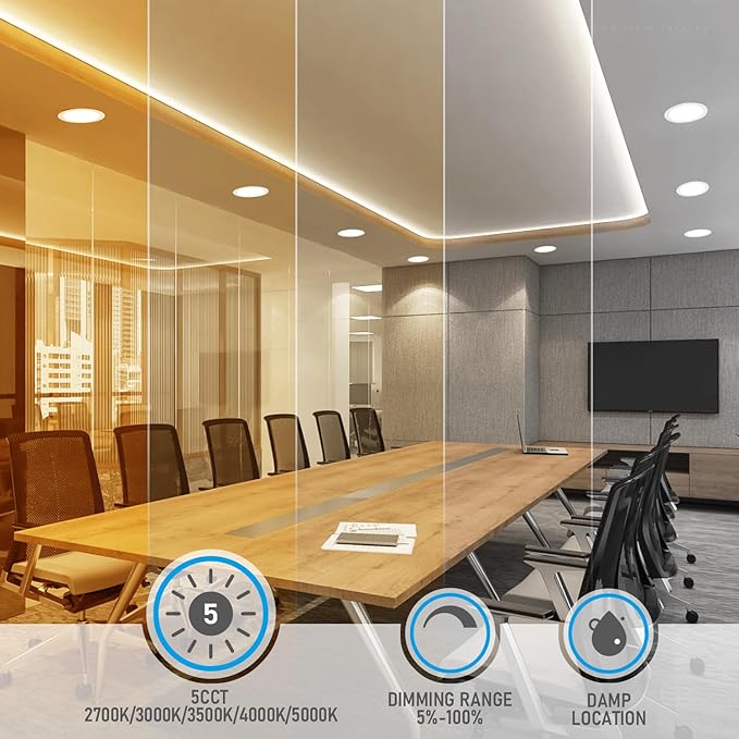 TORCHSTAR Basic Series 12-Pack 5CCT 8 Inch Ultra-Thin LED Recessed Lighting with J Box, CRI90, Aluminum, 2700K3000K3500K4000K5000K, 5%-100% Dimmable Slim Recessed Downlight, 18W 1450LM, ETL & ES