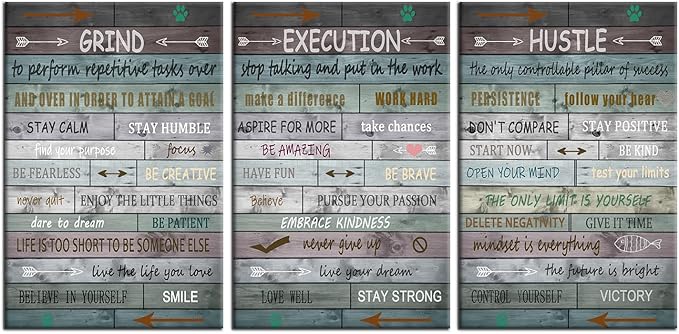 3 Pieces Motivational Canvas Wall Art Office Decor Inspirational Quotes Large Graffiti Poster Painting Modern Picture Print Artwork for Living Room Gym Wall Decoration Ready to Hang [72''Wx 36''H]