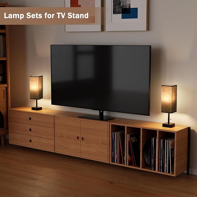 Black Table Lamps for Bedroom Set of 2 - Nightstand Lamp with AC Outlet Charging Port, 3 Color Temperatures Desk Light with Bulb, Small Tabletop Reading Lamp for Living Room/Dorm/Office