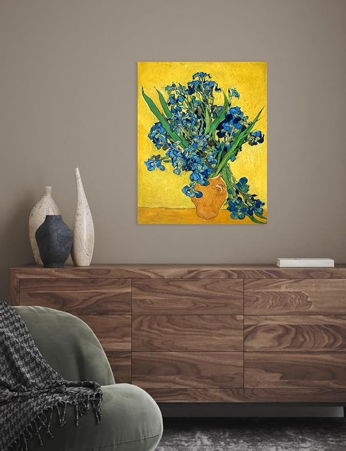 DECORARTS - Irises Vase Flower, Vincent Van Gogh Art Reproduction. Giclee Canvas Prints Wall Art for Home Decor 20x16