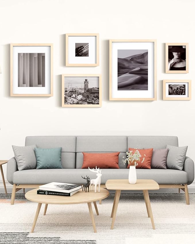 Egofine 5x7 Picture Frames Set of 4, Made of Solid Wood Covered by Plexiglass 3.5x5 and 4x6 with Mat or 5x7 without Mat, for Table Top Display and Wall Mounting Photo Frame Oak Wood