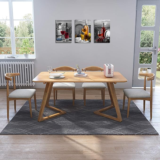 Wine Fruit Wall Art Kitchen Decor - Red Wine Cups and Grape Barrel Canvas Artwork Modern Pictures Paintings Ready to Hang