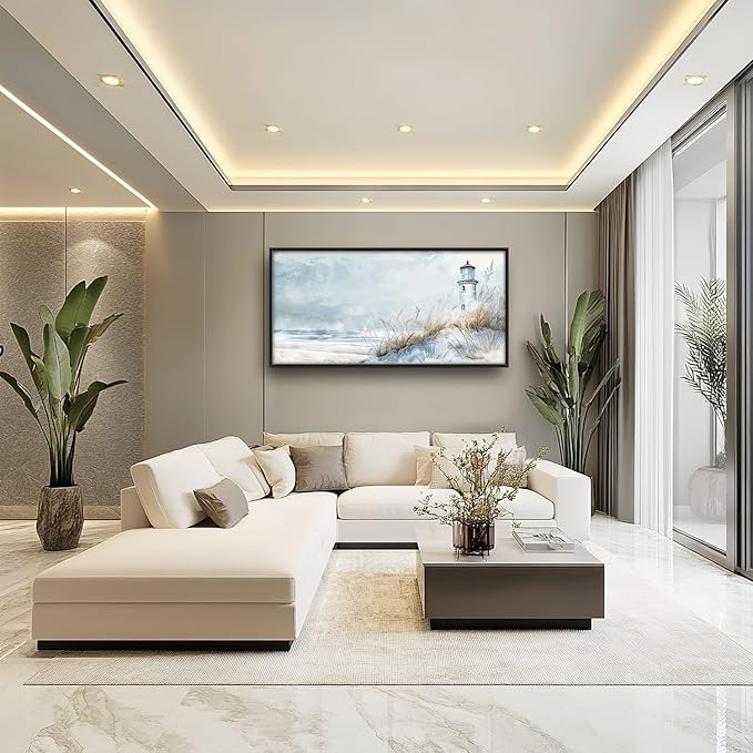 Flintis Large Lighthouse Wall Art Beach Lighthouse Pictures Wall Decor Abstract Nautical Canvas Painting Print Artwork Decoration Framed for Living Room Bathroom Master Bedroom 60L x 30W