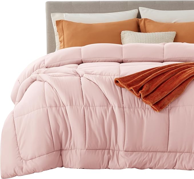 Bedsure Comforter Duvet Insert - Quilted Comforters Oversized King Size, All Season Duvet, GentleSoft Down Alternative Bedding, with 8 Tabs, Gifts for Women/Men, Pink, Oversized King 116 x 98 Inches