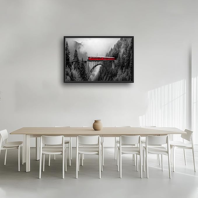 Olivine Train Large Wall Art, Black and White Pictures Wall Decor, Train Painting, Nature Landscape Canvas Prints, Framed Artwork for Dining Room Living Room Bedroom Bathroom Office Home 36"x24"