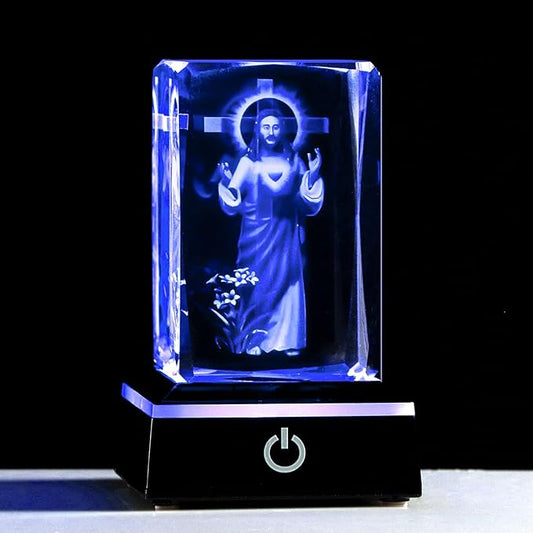 Movdyka 3D Crystal Cross Jesus Missionary Figurine with Colorful Light Base, Religious Gifts for Women Men Christian, Laser Engrave Inspirational Gifts for Friends Faith on Birthday Unique