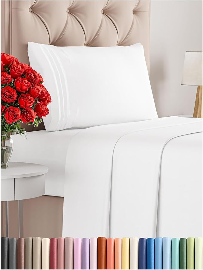 Twin XL Size 3 Piece Sheet Set - Comfy Breathable & Cooling Bed Sheets Set - Hotel Luxury Bedding for Women, Men, Kids, Teens, Boys & Girls - Deep Pockets, Ultra-Soft, Wrinkle Free - Oeko-Tex - White