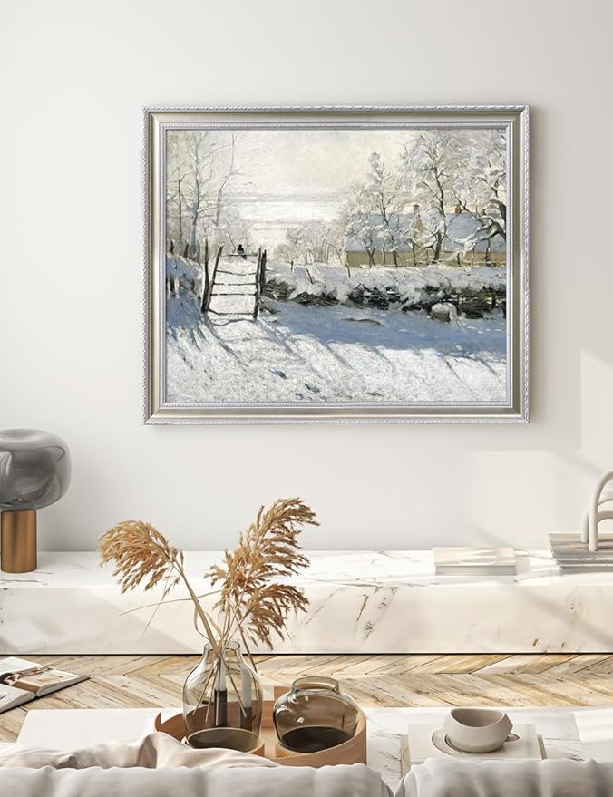 DECORARTS - Claude Monet The Magpie, Large Framed Wall Art, Canvas Size 35x28, Outer Dimensions Larger With Customizable Solid Wood Frames, Giclee Canvas Print, Made in USA