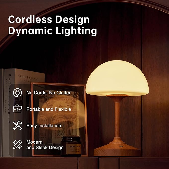 Mushroom Lamp Table Lamp Waterproof,Desk Cordless Battery Operated Table Lamps for Bedroom,Outdoor Cordless Rechargeable Touch Bedside Lamps for Night Stands,5000mAh LED Light for Living Room