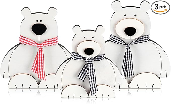 Barydat 3 Pcs Christmas Table Centerpieces Decorations for Home Christmas Rustic Wooden Winter White Bear Nursery Table Sign Decoration for Indoor Home Kitchen Xmas Gifts Party