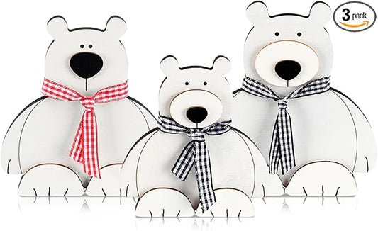 Barydat 3 Pcs Christmas Table Centerpieces Decorations for Home Christmas Rustic Wooden Winter White Bear Nursery Table Sign Decoration for Indoor Home Kitchen Xmas Gifts Party
