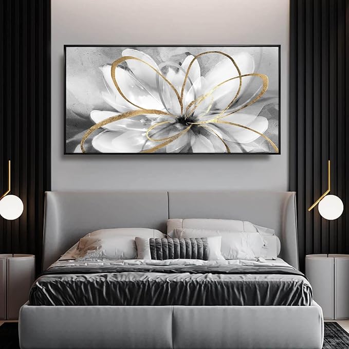 White Flowers Wall Art Canvas Wall Decor Large Floral Artwork Pictures for Living Room 24”x48” Framed Wall Picture for Women Girls Room