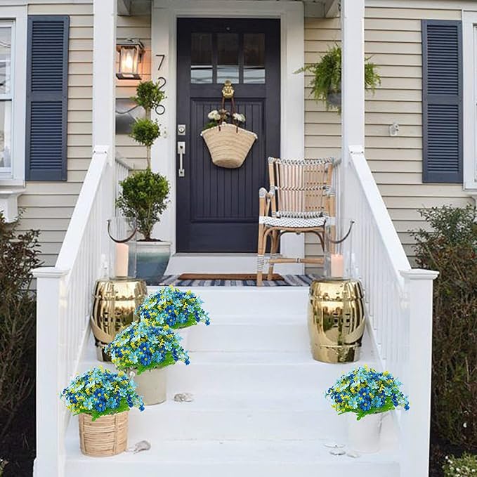 Uieke Artificial Fake Flowers, 6 Bundles Daisy Mums Flowers Outdoor UV Resistant No Fade Greenery Shrubs Plants Indoor Outside Hanging Planter Home Wedding Office DIY Garden Porch Décor (Blue)
