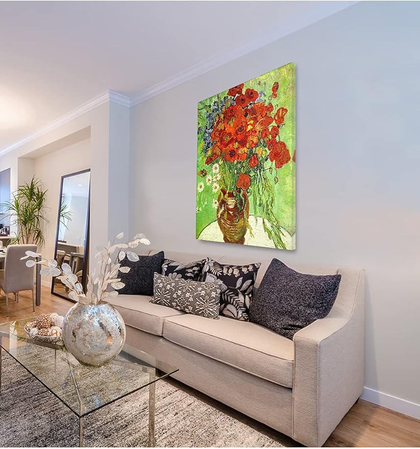 DECORARTS - Red Poppies and Daisies, Vincent Van Gogh Art Reproduction. Giclee Print on Canvas. Wall Art for Home. 40x32
