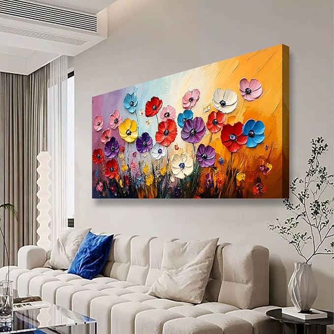 Abstract Colorful Flower Pictures Canvas Wall Art for Living room Office Bedroom Wall Decor,Yellow Pink Red Blue Purple Flowers Wall Art Print Paintings Modern Daisy Artwork Ready to Hang-20x40inch
