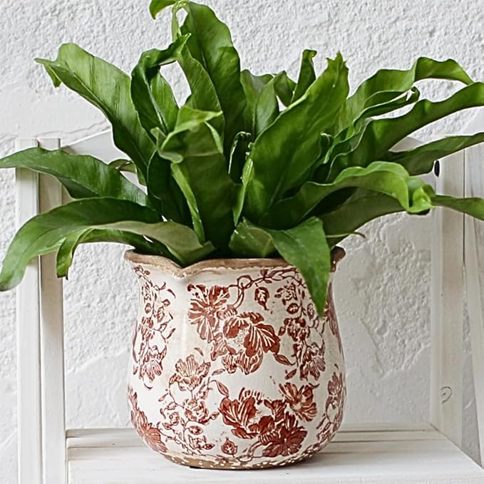 Ceramic Pots for Plants, Vintage Plant Pot with Drainage Hole, 6.11in. Planter for Indoor Plants, Crackle Glaze Finish Flower Pot, Perfect Tuscan Ceramic Planter for Gardening, Red Flower