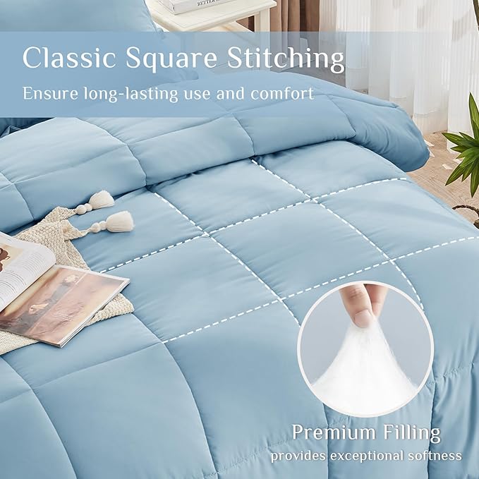 JOLLYVOGUE California King Comforter Set, Ultra-Soft Bed in a Bag Cal King Size 7 Pieces, Oeko-TEX Certified Bedding Set with Down Alternative Comforter, Sheets, Pillowcases & Shams, Lake Blue