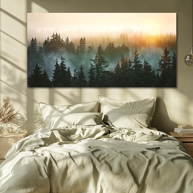 SDYA Canvas Wall Art Sunrise Forest Nature Painting Wall Decor for Bedroom Living Room Office Home Decor Wall Art 48x24 Inches