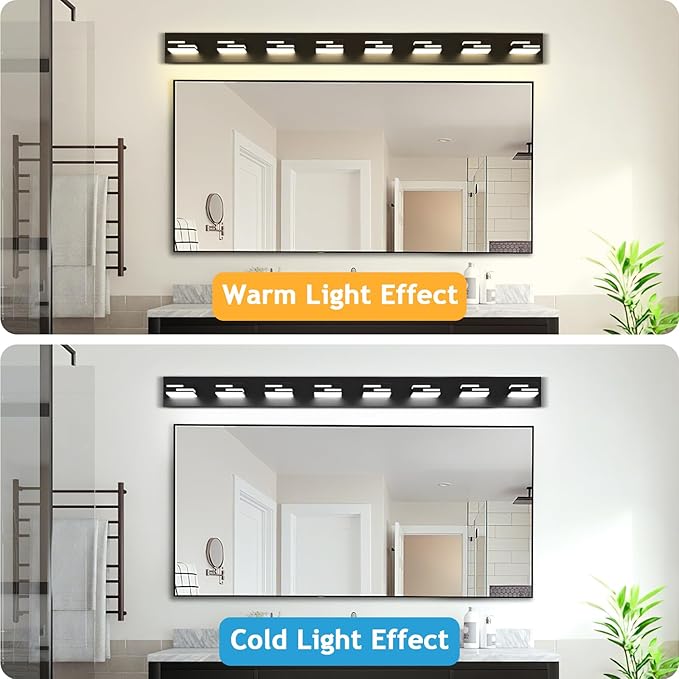 LED Modern Bathroom Vanity Light Fixtures 8-Light 5CCT Dimmable Matte Black Vanity Lights for Bathroom Lighting Fixtures Over Mirror, with 350° Rotatable Acrylic Heads, 55-inch