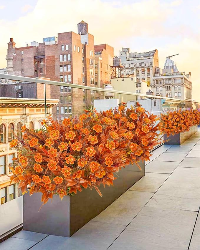 40 Pcs Artificial Fall Flowers Outdoor Faux Fall Plants UV Resistant Fall Flower Decorations for Home Front Porch Farmhouse Office Birthday Party Table Centerpiece Harvest
