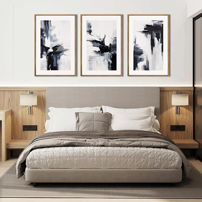 IARTTOP Large Abstract Modern Minimalist Neutral Framed Canvas Wall Art 16x24 Inch Black and White Wall Decor Set of 3 for Living Room Bedroom Office