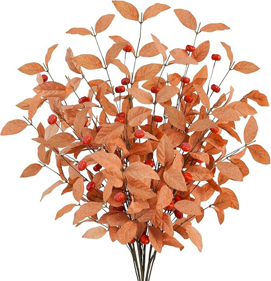 Uieke 8PCS Artificial Fall Eucalyptus Stems, 27.5inch Fall Flowers with Orange Red Pumpkin Berries Long Stems for Vase Home Wedding Florals Arrangement Autumn Thanksgiving Decor