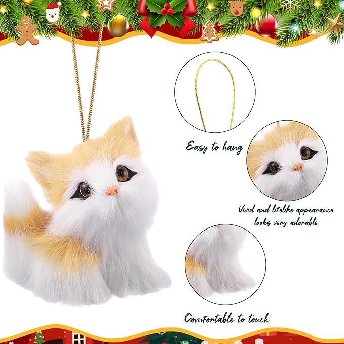 Skylety 10 Pieces Forest Animals Ornaments Woodland Animal Faux Fur Plush Hanging Ornaments Family Educational Playset for Fall, Christmas, Winter Birthday Party Supplies(Cats)