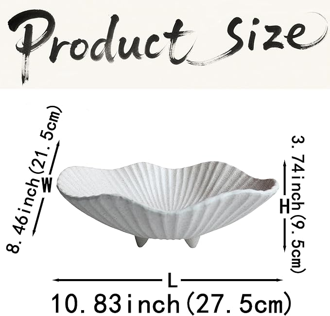Large Decorative Bowl decor, Scalloped Pedestal Bowls,Modern Home Decor,Ruffle Decor,Stylish Key Bowl for Entry Table,Decorative Fruit Bowl for Kitchen Counter, Light Gray
