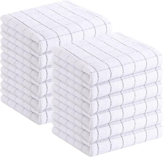 Homaxy 100% Cotton Terry Kitchen Towels(White, 13 x 28 inches), Checkered Designed, Soft and Super Absorbent Dish Towels, 12 Pack