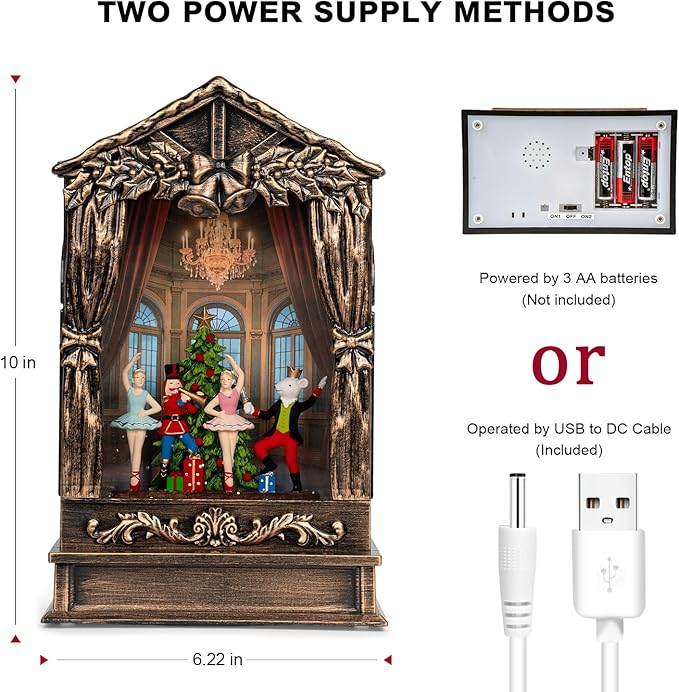 Christmas Snow Globe Lighted Nutcracker Suite Scene, Musical Window Water Lantern in Swirling Glitter, Holiday Decorations Gifts for Family, Children or Friends