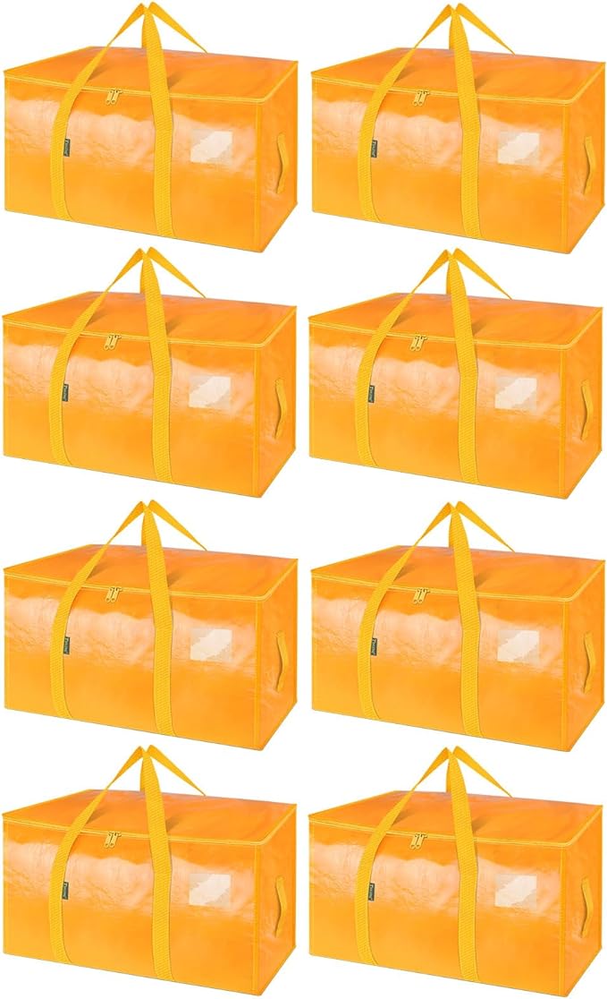 BALEINE 8-Pack Oversized Moving Bags with Reinforced Handles, Heavy-Duty Storage Tote for Clothes, Moving Supplies (Light Yellow, 8-Pack)
