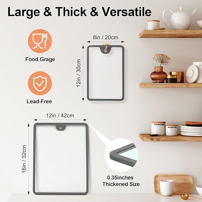 Joeyan 2Pcs Tempered Glass Cutting Boards Set- 15"x10" & 12"x8" Shatterproof Kitchen Chopping Board with Non-Slip Grips, Hanging Hole & Heat-Resistant for Meat Prep, Serving, Countertop Protection