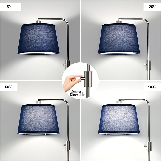 Dimmable Floor Lamp, 1000 Lumens LED Edison Bulb Included, Brushed Nickel Arc Standing Tall Floor Lamp with Blue Shade for Living Room Bedroom Office Dining Room