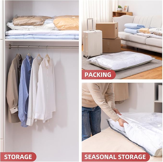 TAILI 4 Pack Vacuum Storage Bags for Comforter and Blankets, XXL Jumbo Vacuum Seal Bags for Bedding (47x39 Inch), Huge Space for Toy, Bedding, Pillows, Save More Closet Space