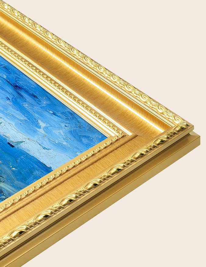 DECORARTS - Vincent van Gogh's Fishing Boats at Sea, Museum-Quality Giclee Canvas Print in Gold Solid Wood Frame, 34.75 x 28.75 in, Ready to Hang, Made in USA