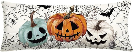 Baccessor Halloween Pillow Cover 14x36 Inch, Pumpkins Bats Spider Web Long Pillow Case Halloween Decor for Cushion Sofa Couch Indoor Outdoor Decoration 1 Piece