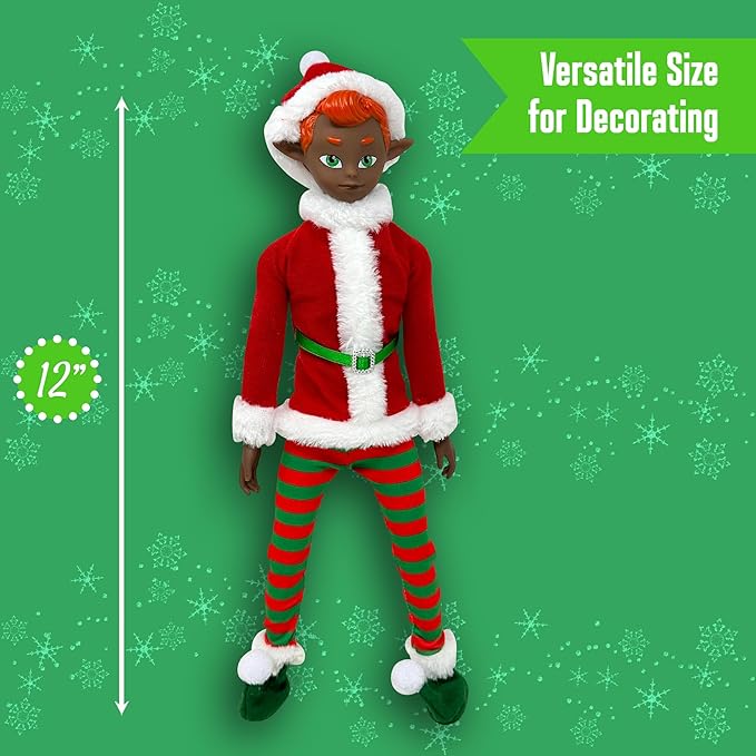 The Original Elf Christmas Dolls, 12" Christmas Elf Doll, Toy Elf for Kids or Décor, Mini Toy Elf Dolls for Christmas, Christmas Elf Decorations, Poseable Little Elf Shelf Sitters with Dangling Legs