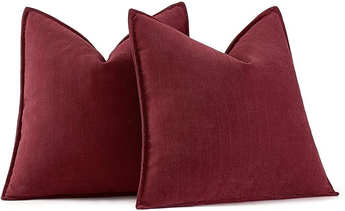 MIULEE Pack of 2 Burgundy Decorative Pillow Covers 22x22 Inch Soft Chenille Luxurious Couch Throw Pillows Farmhouse Cushion Covers Euro Shams with Elegant Design for Sofa Bed Living Room Home Decor
