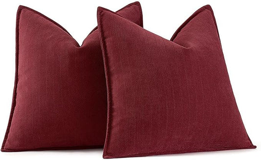 MIULEE Pack of 2 Burgundy Decorative Pillow Covers 18x18 Inch Soft Chenille Luxurious Couch Throw Pillows Farmhouse Cushion Covers with Elegant Design for Sofa Bedroom Living Room Home Decor