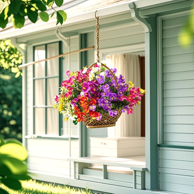 Outdoor Artificial Flowers UV Resistant - Realistic Faux Floral Arrangements for Garden, Patio, Porch Décor - All-Weather Fade Proof & Low Maintenance (12 Pack, Mixed Styles)