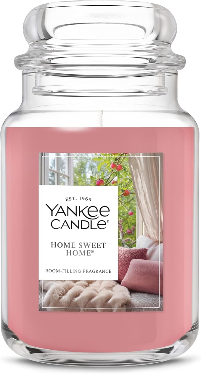 Yankee Candle Large Jar Scented Candle with up to 150 Hour Burn Time, Premium Plant Wax Blend for Consistent Burn, 22 oz Jar Candle with Room Filling Fragrance, Home Sweet Home
