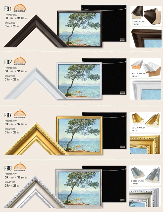 DECORARTS - Claude Monet The Esterel Mountains 1888, Large Framed Wall Art, Canvas Size 35x28, Outer Dimensions Larger With Customizable Solid Wood Frames, Giclee Canvas Print, Made in USA