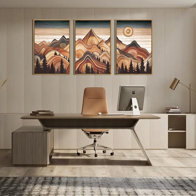 IARTTOP Large Mountain Framed Canvas Wall Art 16x24 Inch Vintage Mountain Landscape Art Prints Set of 3 Abstract Nature Scenery Wall Decor for Living Room Bedroom Office