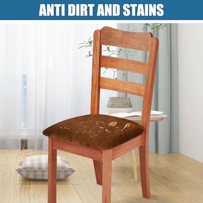 Smiry Velvet Seat Covers for Dining Room Chair Set of 2, Stretch Fit Removable Washable Chair Seat Cushion Protector Slipcovers with Ties, Camel