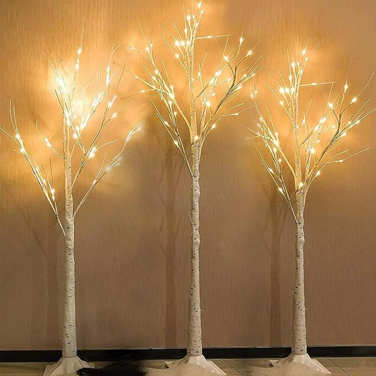 6FT, 5FT and 4FT, Set of 3 Lighted Birch Tree, Higher Size & Timer Function, Birch Christmas Tree with 144 LED Warm White Lights for Indoor Christmas Decorations Outdoor Yard Garden Home Bedroom Party